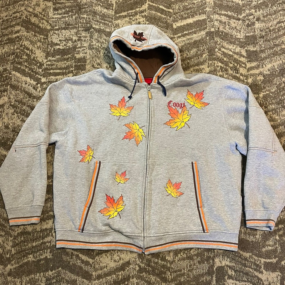 COOGI Hoodie Sweater Men SZ 3xl Gray with Autumn Leaves EUC Rare Maple Leaf